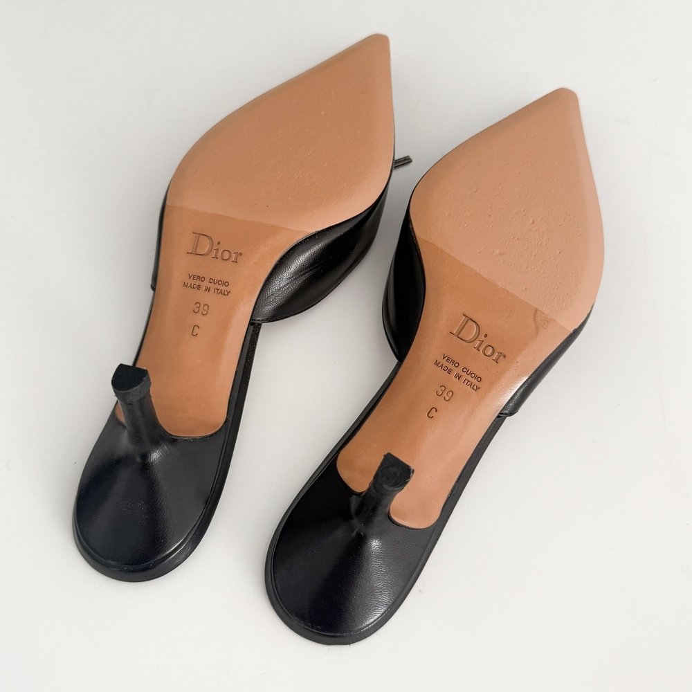 Christian Dior Black Leather Lace-Up Bow Mule Heels (US 8 / IT 39